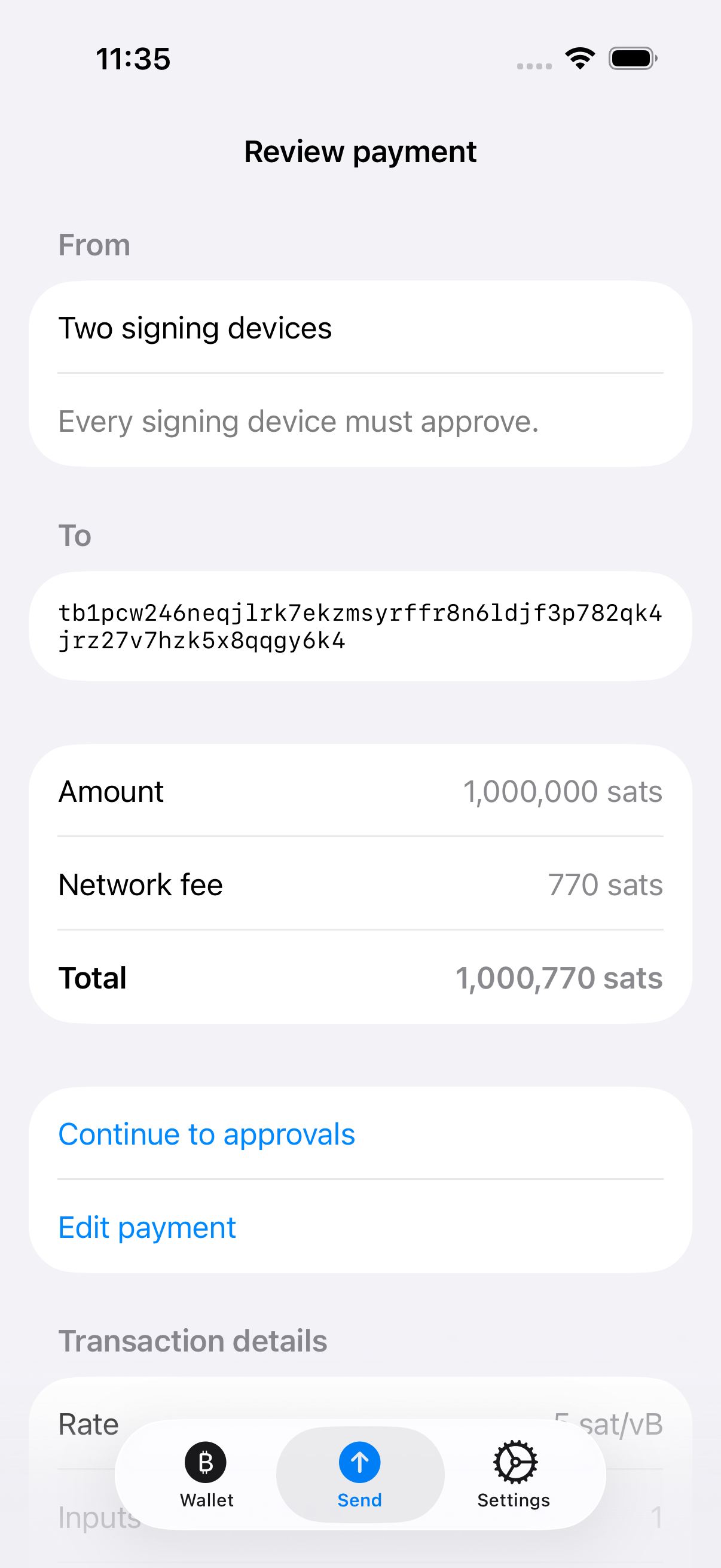 Winnow on iPhone: review the payment.